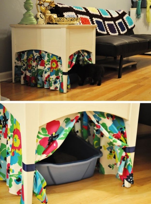 how to hide a litter box using a curtain