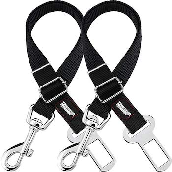 Friends Forever Adjustable Black Nylon Dog Car Seat Belt | 2 Pack